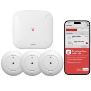 X-Sense Kit de WiFi Détecteur d’Eau Intelligent, Capteur Compact pour Détecter Une Inondation avec Une Alarme de 110 DB et Une Portée de 500 m pour Cuisines, sous-sols, Salles de Bains, SWS54