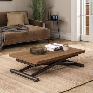 Ozzio FAST Table Basse relevable en Bois de Ch&ecirc;ne et pi&egrave;tement en m&eacute;tal Bronze