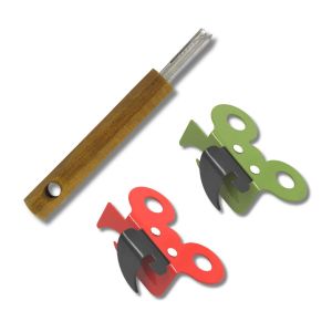 Fackelmann 9943550 Duo Ouvre Boite Manuel Et Tire-Languette, Ouvre-Boîte, Ouvre-Boîtes Papillon, Ouvre Conserve, Tire Languette, Acier Inoxydable, Bois, Rouge, Vert, Brun, 16,7 X 2 X 2 Cm