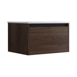 Mennza Meuble De Salle De Bain Suspendu 60cm Nice Edge Bois Foncé - Vasque En Céramique