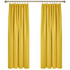 Lot de 2 Rideaux Occultants Isolants Thermiques avec Galon Fronceur, Grande Taille, 168x183 cm, Jaune Moutarde - Jaune Moutarde - Deconovo