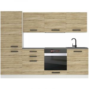 Cuisine Equipee Complete Sandy Muebles de Cuisine Complets - 240 cm. Cuisine Complete avec Plan de Travail, chêne Sonoma - Belini