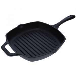 Victoria 38571 Po&ecirc;le &agrave; Griller en Fonte Naturelle Induction 25x25cm pour le Feu, Barbecue, Four Noir