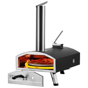 VEVOR Four à Pizza d’Extérieur 12 pouces, Four à Bois Portable, Granulés et Copeaux et Charbon de Bois Tri-Combustible, avec Pierre à Pizza Rotative à 210 ° et Pelle, pour Camping Jardin Arrière-Cour