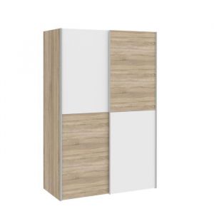 Armoire 2 portes coulissantes Blanc mat et décor c ne L 120 x P 61,2 x H 190,5 cm OZZULA