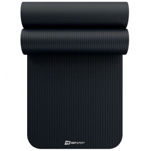 Hop-Sport Tapis de fitness 190 x 60 x 1,5 cm, tapis de yoga - ménageant les articulations & antidérapant, tapis de pilates en mousse NBR avec sangle de transport, Noir