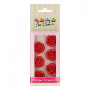 Image de 6 Roses rouges pâte d'amande Funcakes