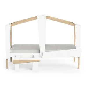 Calicosy Lit cabane 90x200 avec tiroir blanc et décor chêne - CABANE