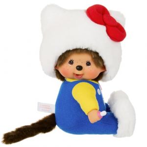 Bandai Monchhichi - Peluche Monchhichi Hello Kitty Assis - Peluche Singe Iconique des années 80 Toute Douce 20 cm pour Enfants et Adultes - Hello Kitty - Jouet Enfant 2 Ans et + - SE205035