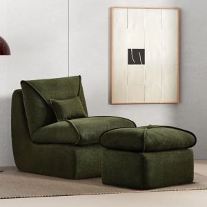 Wishdor - Canap&eacute; paresseux avec repose-pieds et dossier, pour salon, tissu chenille, vert