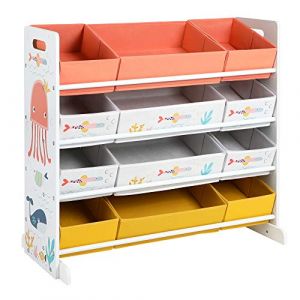 Songmics Étagère pour Jouets, Meuble Enfant avec 12 paniers en Tissu Non-tissé, Organisateur Jeux Livres, pour Salle de Jeux, Chambre, Blanc GKRS04WT