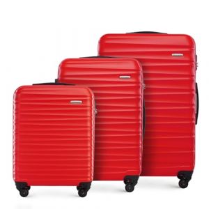 WITTCHEN Valise de Voyage Set de 3 valises Valise à roulettes Bagages à Main Set de valises de Voyage en ABS avec 4 roulettes pivotantes Serrure à Combinaison Poignée télescopique Groove Line Rouge