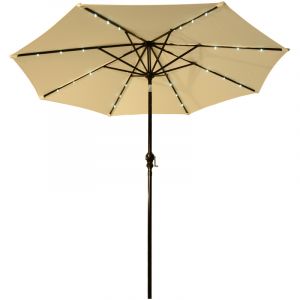 Outsunny Parasol octogonal inclinable Ø 2,7 x 2,4 m Lumineux Solaire 24 LED Polyester Haute densité 180 g/m² crème