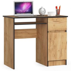 Bureau d'ordinateur Akord droit piksel Ch&ecirc;ne Craft 90 cm 1 porte 1 tiroir fa&ccedil;ade Ch&ecirc;ne Craft 3 &eacute;tag&egrave;res 90x50x77 cm