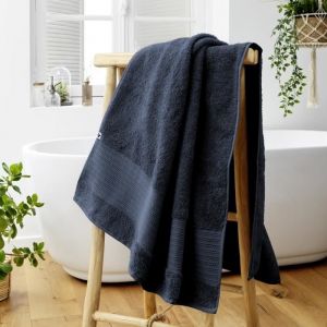 L'effet Papillon - Drap de bain &eacute;ponge 100% coton bio 600 grammes 90 x 150 cm Garance Bleu fonc&eacute;