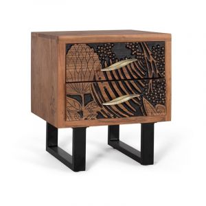 Décoration d'Autrefois Table de chevet bois d'acacia et métal