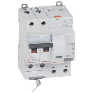 Legrand Disj diff DX³ 6000 -vis-2P-230/400V~-20A -typeAC -30mA-10kA- courbe C - 4 mod