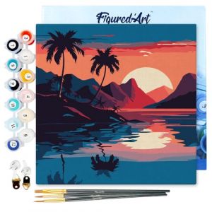Mini peinture au numéro : Mer et Coucher de Soleil - toile tendue sur chassis