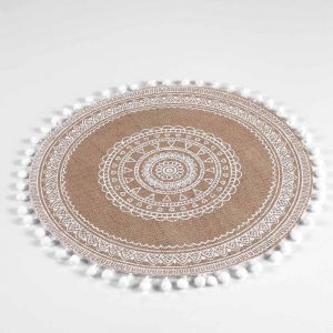 DECORLINE CDaffaires Set de table (0) 38 cm jute imprime+pompons renata Blanc