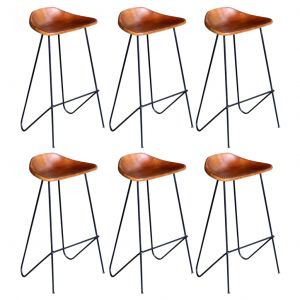 VidaXL Chaises de bar 6 pcs Marron Cuir véritable