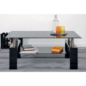 Rousseau Table basse double plateau en verre 100x60x45 cm décor noir