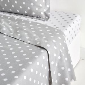 Drap flanelle imprimé pois, Clarisse Gris/Blanc Taille 270X290 cm;180X290 cm