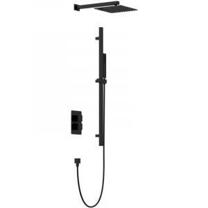 Ensemble de douche encastrable avec mitigeur thermostatique et support mural réglable - Noir mat - TEREK