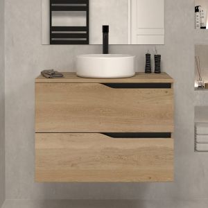 Cosyneo - Meuble de salle de bain 70cm avec plateau et vasque à poser - 2 tiroirs - sans miroir - madera miel (bois clair) - luna
