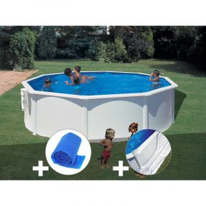 Gre Kit piscine acier blanc Bora Bora ronde 4,80 x 1,22 m + Bâche à bulles + Tapis de sol