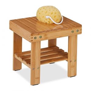 Relaxdays Tabouret Salle de Bain et entrée, en Bambou, Surface Rangement, H x L x P : 26 x 27 x 22,5 cm, Nature