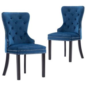 Décoshop26 Set de 2 chaises de salle à manger design vintage dossier capitonné bouton décoratif en tissu velours bleu DEC025483