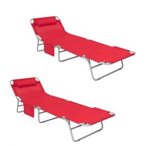 Sobuy Chaises longues de jardin - 2 pièces - Rouge - 195x62x29 cm