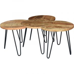 Mes Lot de 4 tables basses rondes 50x40 cm en manguier et m&eacute;tal