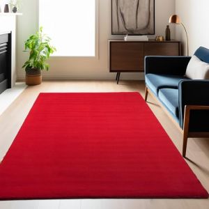 Carpetsale24 Tapis salon 240x340 cm Rouge Uni moderne et moelleux &agrave; poil court, avec sous-couche antid&eacute;rapante, lavable