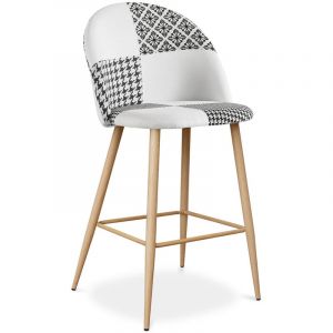 Privatefloor Tabouret Tapissé Patchwork - Style Scandinave - Noir Et Blanc - 63cm- Bennett Blanc / Noir