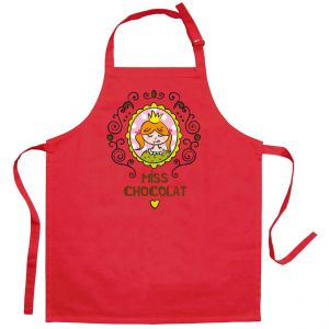 Declikdeco Tablier de cuisine enfant Miss Chocolat recyclé Rouge 52 x 63