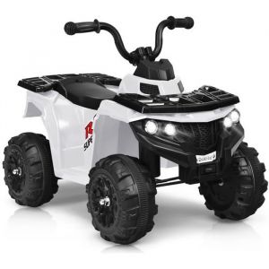 COSTWAY Quad Electrique pour Enfants 3 km/h,Phares, Musique, MP3, USB, AUX, Vol e Réglable Voiture pour Enfants de 3 6 Ans Blanc