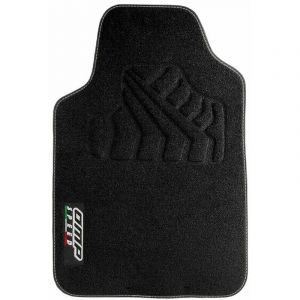 OMP LICENCI Speed Tapis De Voiture Noire Set 4 Pi&egrave;ces - Tapis De Voiture Universels Non Glissant avec Un Logo De Drapeau Italien