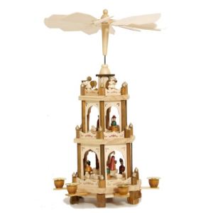 Pyramide de Noël en bois avec crèche et moulin à vent (45 cm)