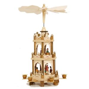 Image de Pyramide de Noël en bois avec crèche et moulin à vent (45 cm)