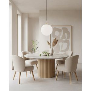 Perla - Chaise de repas en tissu beige au design incurvé