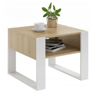 Table Basse KAJA Chêne artisanal - Table de Salon Carrée avec étagère - 60 x 63.6 x 50 cm