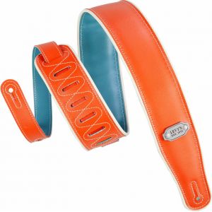 Levys Levy's M26VCP-ORG_TEL Sangle de Guitare Reversible Vinyl White Piping 2 3/4" - Orange Teal