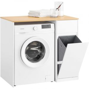Sobuy Meuble Machine à Laver – Meuble de Salle de Bain avec Panier à Linge et tiroir, pour Lave-Linge et sèche-Linge, Armoire pour Machine à Laver en