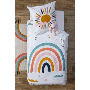 Atmosphera Housse de couette enfant 140x200 Arc en ciel + taie coton