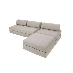 Canapé d'angle convertible 6 places - Tissu imperméable - Gris