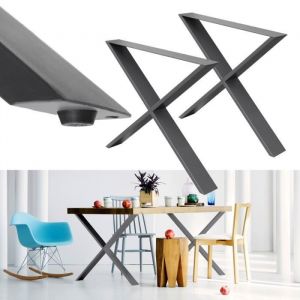 2 x Pied de table piètement support meuble gris foncé design X en acier 60x72 cm