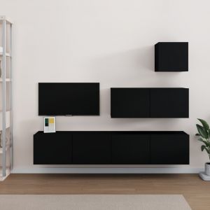 VidaXL Ensemble de meubles tv 4 pcs Noir Bois d'ingénierie Black