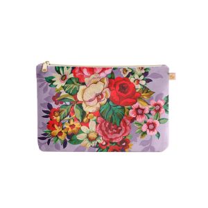 Porte-monnaie velours fleuri lila