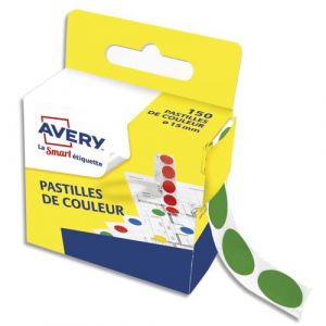 Avery-Zweckform AVERY Boîte distributrice de 150 pastilles adhésives Ø15 mm. Coloris vert